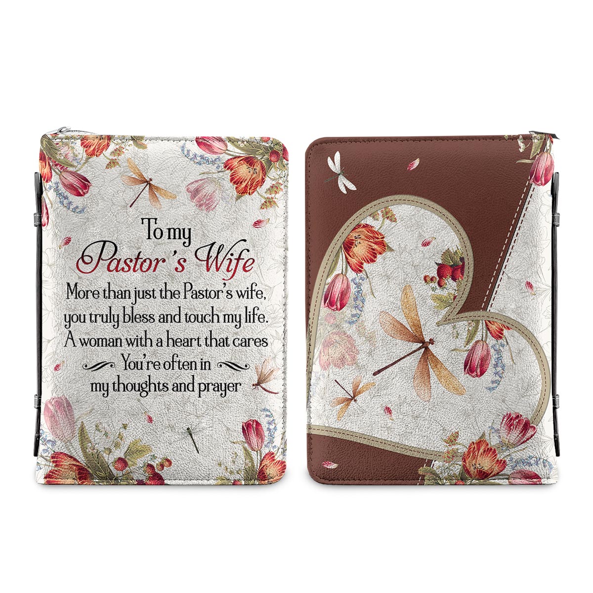 To My Pastors Wife Dragonfly Floral Personalized Bible Cover - Christian Bible Covers For Women
