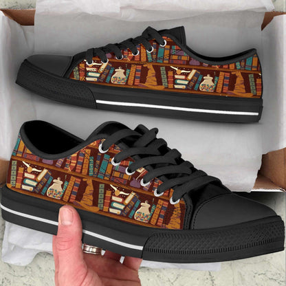 Trendy Canvas Print Lowtop Shoes Bookshelf Hat Low Top Shoes, Canvas Shoes Design, Low Top Sneaker