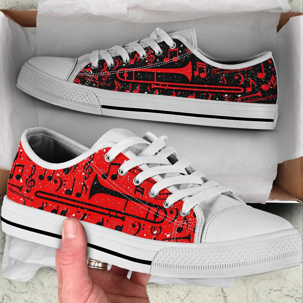 Trombone 2 Color Pattern Low Top Music Shoes, Canvas Shoes Design, Low Top Sneaker