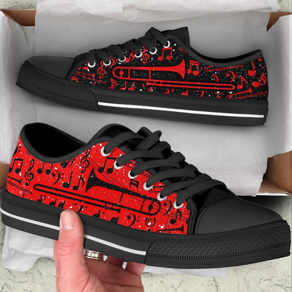Trombone 2 Color Pattern Low Top Music Shoes, Canvas Shoes Design, Low Top Sneaker