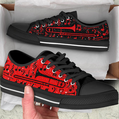 Trombone 2 Color Pattern Low Top Music Shoes, Canvas Shoes Design, Low Top Sneaker
