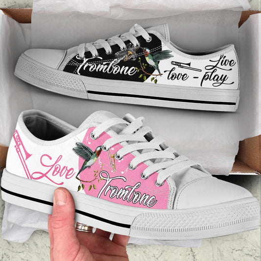 Trombone And Hummingbird Live Love Play Low Top Music Shoes, Canvas Shoes Design, Low Top Sneaker
