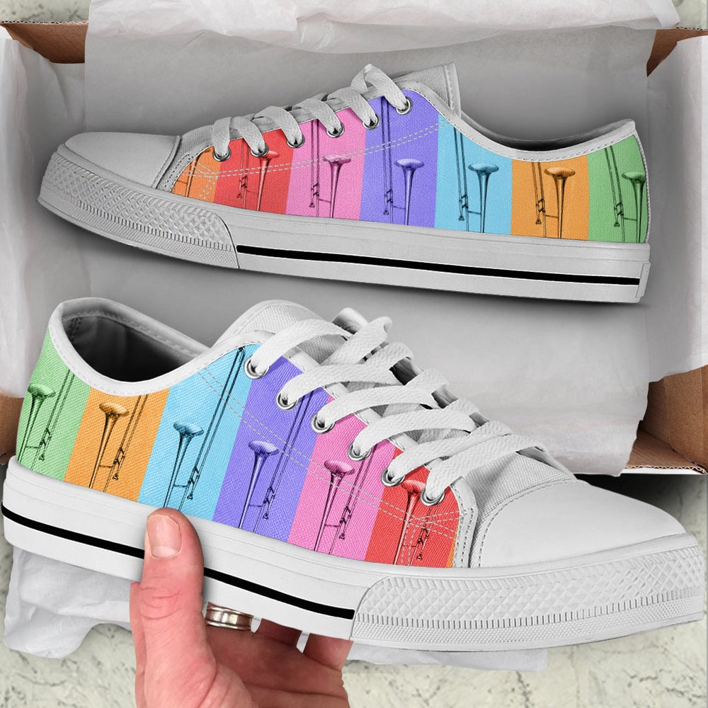 Trombone Color Shape Low Top Music Shoes, Canvas Shoes Design, Low Top Sneaker