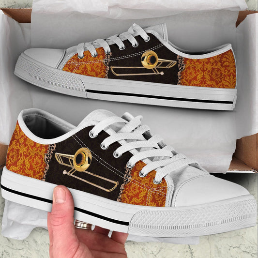 Trombone Decorate Vintage Low Top Music Shoes, Canvas Shoes Design, Low Top Sneaker