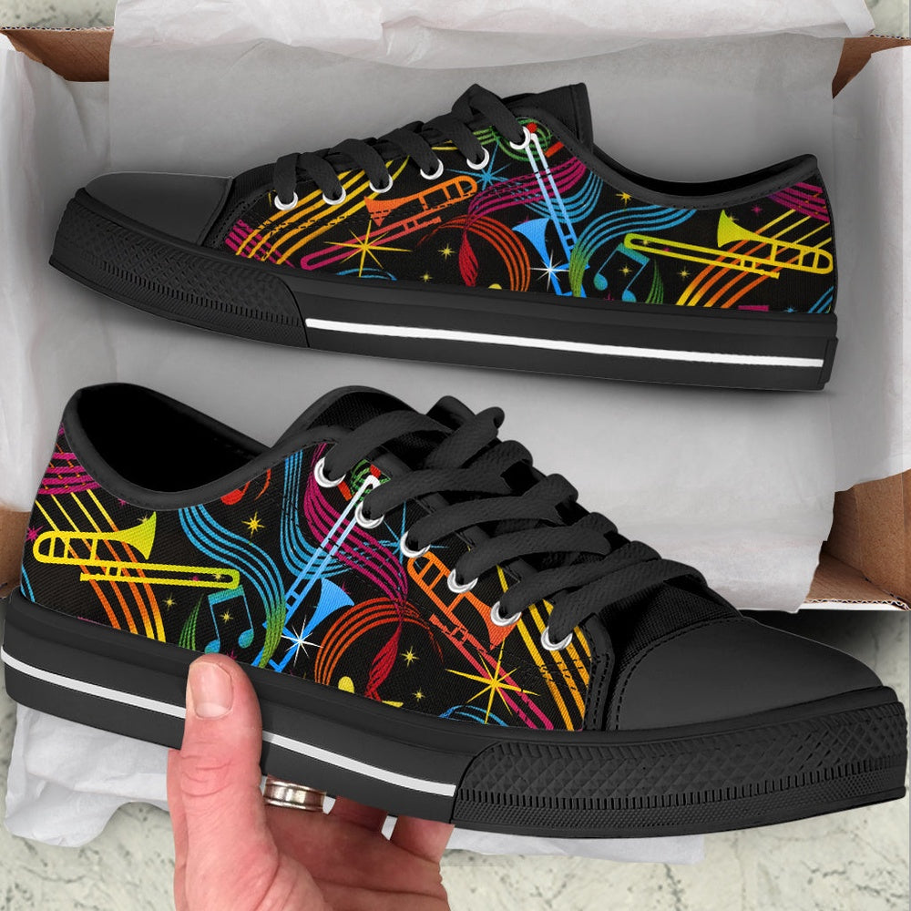 Trombone Fabric Color Low Top Music Shoes, Canvas Shoes Design, Low Top Sneaker