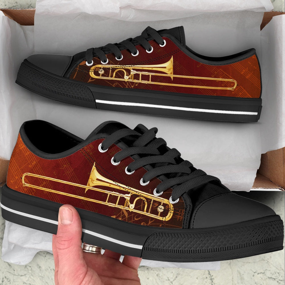 Trombone Music Bg Low Top Music Shoes, Canvas Shoes Design, Low Top Sneaker
