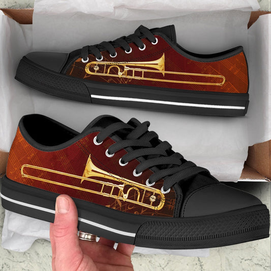 Trombone Music Bg Low Top Music Shoes, Canvas Shoes Design, Low Top Sneaker