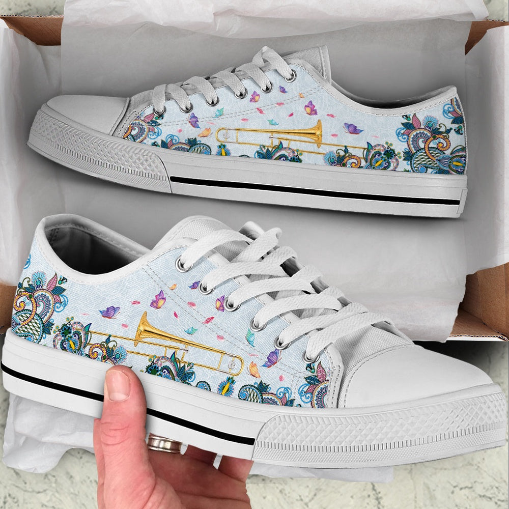 Trombone Paisley Low Top Music Shoes, Canvas Shoes Design, Low Top Sneaker