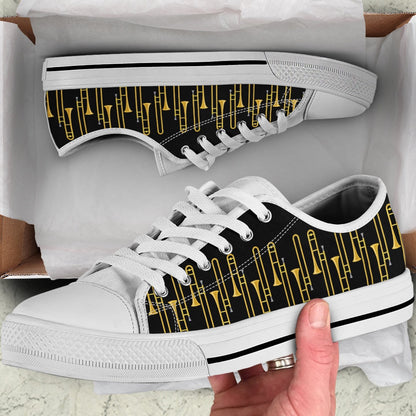 Trombone Pattern Low Top Music Shoes, Canvas Shoes Design, Low Top Sneaker