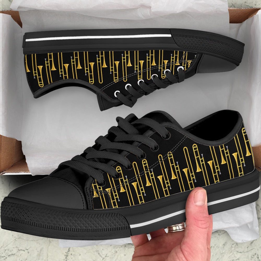 Trombone Pattern Low Top Music Shoes, Canvas Shoes Design, Low Top Sneaker