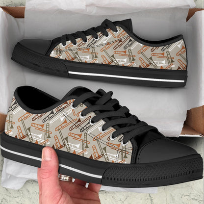 Trombone Pattern Sk Low Top Music Shoes, Canvas Shoes Design, Low Top Sneaker