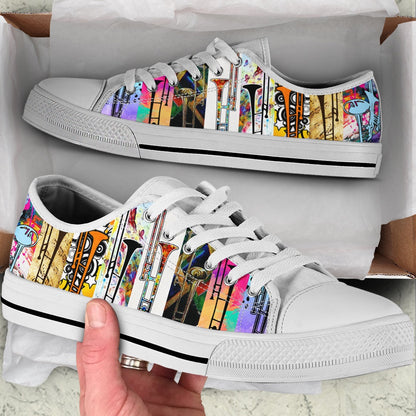 Trombone Style Color Low Top Music Shoes, Canvas Shoes Design, Low Top Sneaker