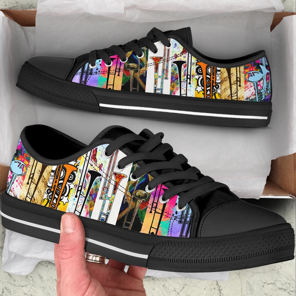 Trombone Style Color Low Top Music Shoes, Canvas Shoes Design, Low Top Sneaker
