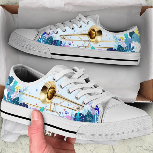 Trombone Tropical Background Low Top Music Shoes, Canvas Shoes Design, Low Top Sneaker