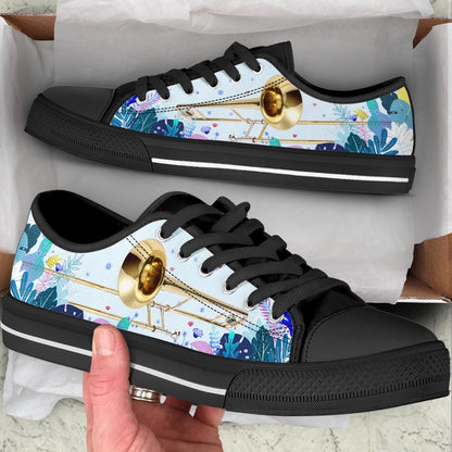 Trombone Tropical Background Low Top Music Shoes, Canvas Shoes Design, Low Top Sneaker