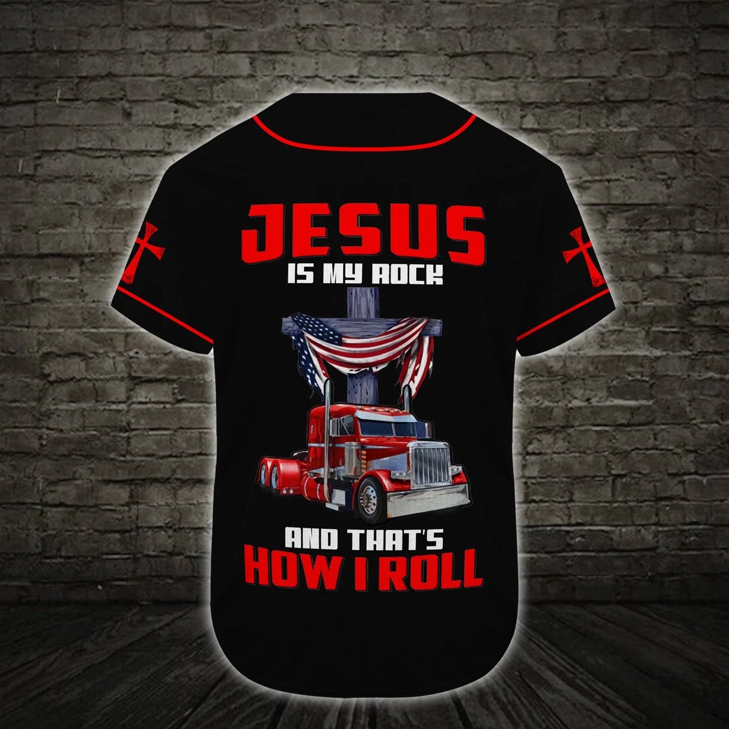 Trucker Jesus Is My Rock Cross Custom Baseball Jersey - Personalized Jesus Baseball Jersey For Men and Women