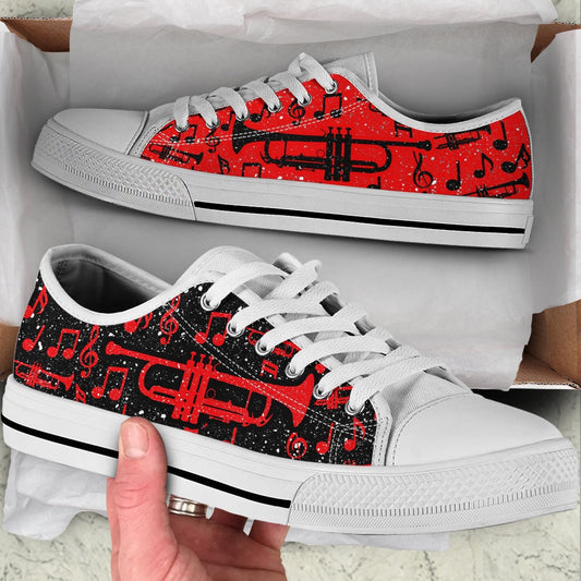 Trumpet 2 Color Pattern Low Top Music Shoes, Canvas Shoes Design, Low Top Sneaker