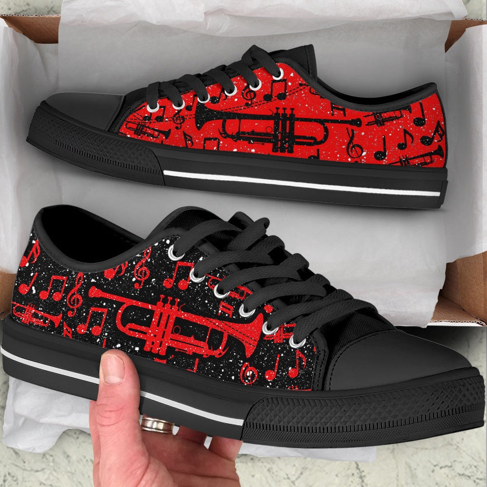 Trumpet 2 Color Pattern Low Top Music Shoes, Canvas Shoes Design, Low Top Sneaker