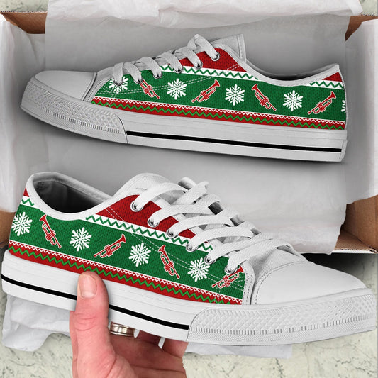 Trumpet Christmas Knitted Seamless Low Top Shoes , Low Top Sneaker, Low Top Canvas Shoes