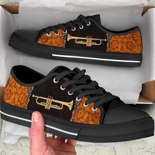 Trumpet Decorate Vintage Low Top Music Shoes, Canvas Shoes Design, Low Top Sneaker
