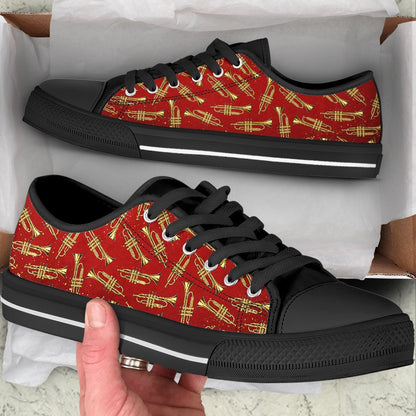 Trumpet Glitter Pattern Low Top Music Shoes, Canvas Shoes Design, Low Top Sneaker