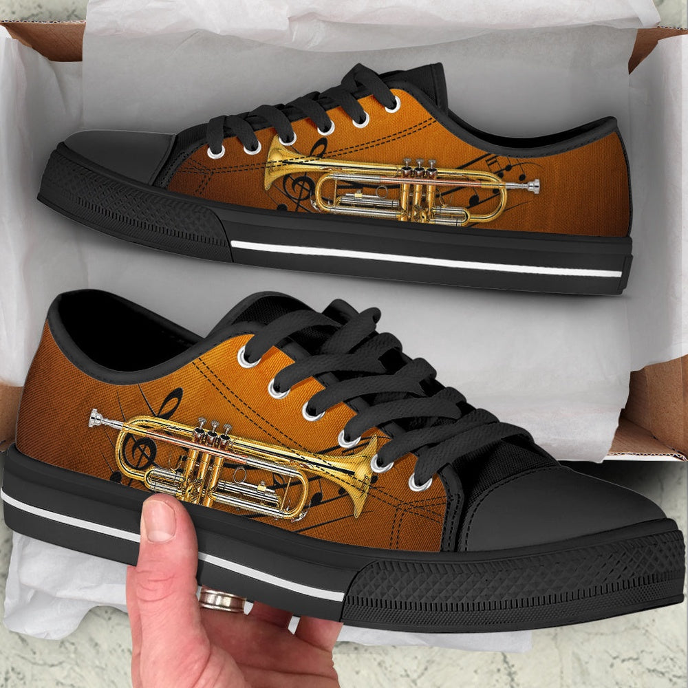 Trumpet Music Note Low Top Music Shoes, Canvas Shoes Design, Low Top Sneaker