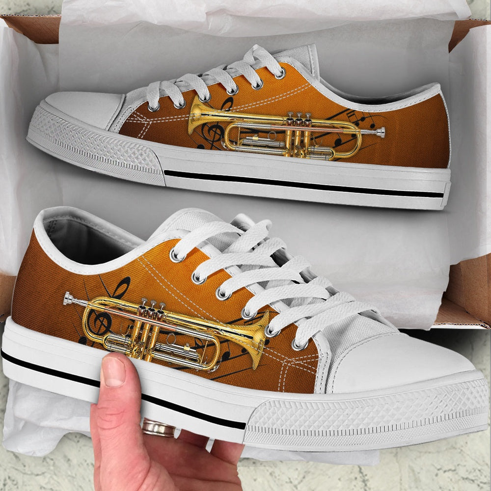 Trumpet Music Note Low Top Music Shoes, Canvas Shoes Design, Low Top Sneaker