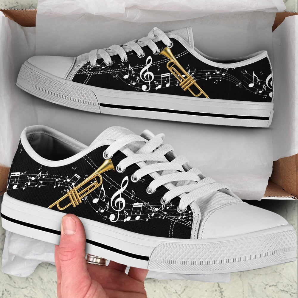 Trumpet Musical Notes Wavy Low Top Music Shoes, Canvas Shoes Design, Low Top Sneaker