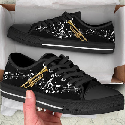 Trumpet Musical Notes Wavy Low Top Music Shoes, Canvas Shoes Design, Low Top Sneaker
