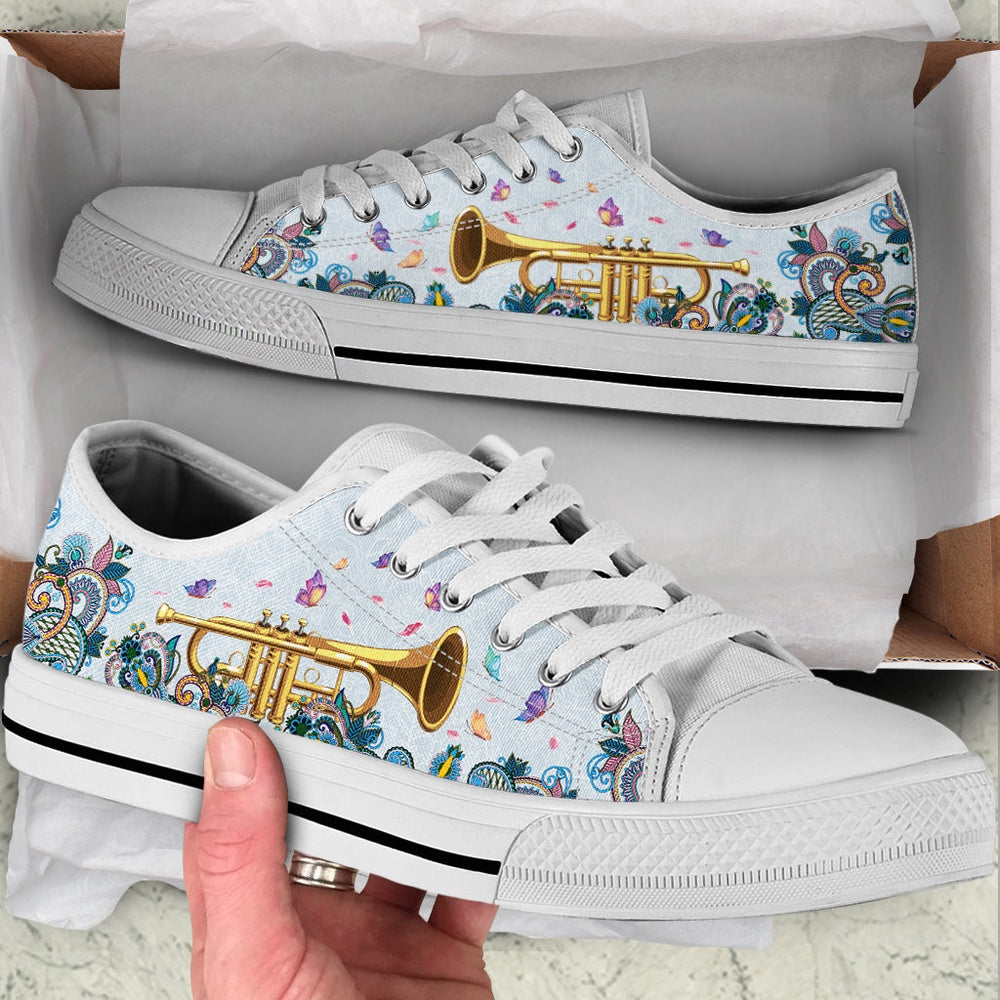 Trumpet Paisley Low Top Music Shoes, Canvas Shoes Design, Low Top Sneaker