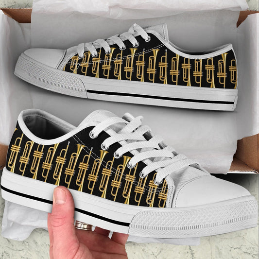 Trumpet Pattern Low Top Music Shoes, Canvas Shoes Design, Low Top Sneaker