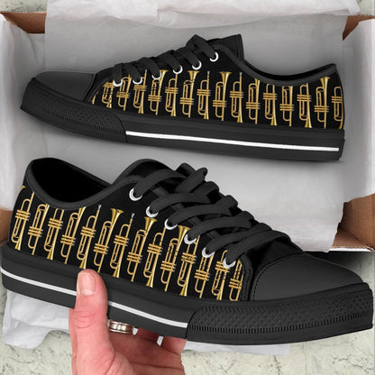 Trumpet Pattern Low Top Music Shoes, Canvas Shoes Design, Low Top Sneaker