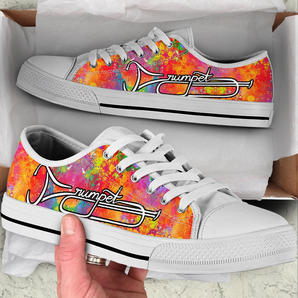 Trumpet Typo Art Low Top Music Shoes, Canvas Shoes Design, Low Top Sneaker
