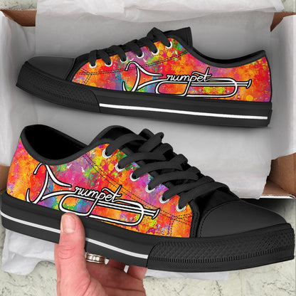 Trumpet Typo Art Low Top Music Shoes, Canvas Shoes Design, Low Top Sneaker
