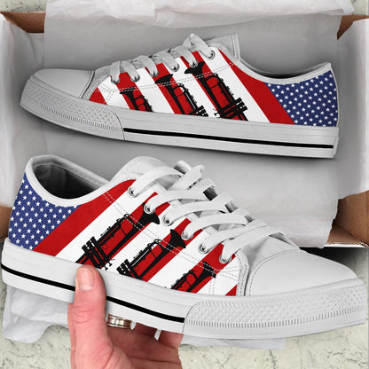 Trumpet Usa Flag Low Top Music Shoes, Canvas Shoes Design, Low Top Sneaker