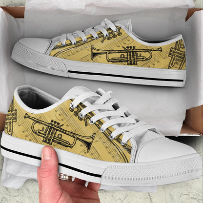 Trumpet Vintage Art Low Top Music Shoes, Canvas Shoes Design, Low Top Sneaker