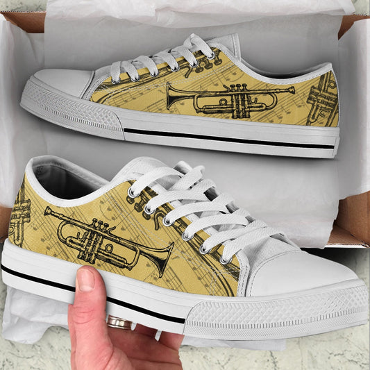 Trumpet Vintage Art Low Top Music Shoes, Canvas Shoes Design, Low Top Sneaker