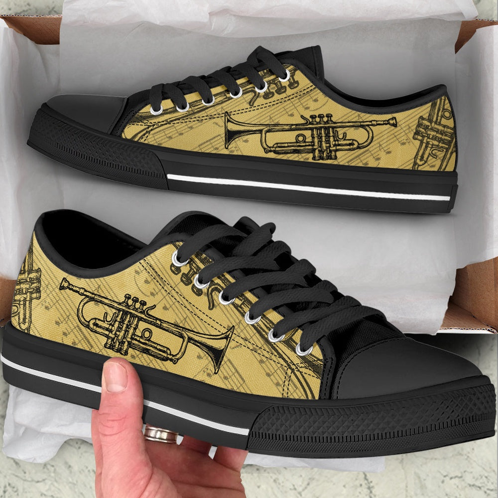 Trumpet Vintage Art Low Top Music Shoes, Canvas Shoes Design, Low Top Sneaker