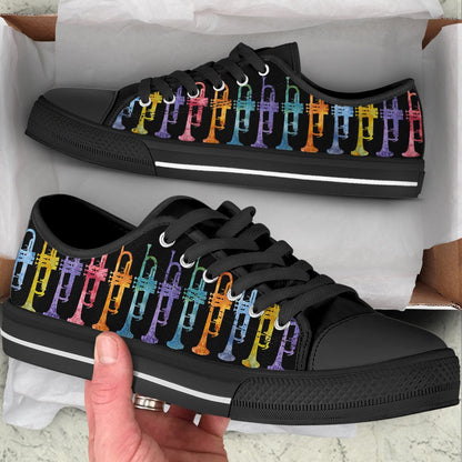 Trumpets Rainbow Watercolor Low Top Music Shoes, Canvas Shoes Design, Low Top Sneaker