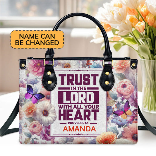 Trust In The Lord Personalized Leather Handbag - Custom Name Leather Handbags For Women