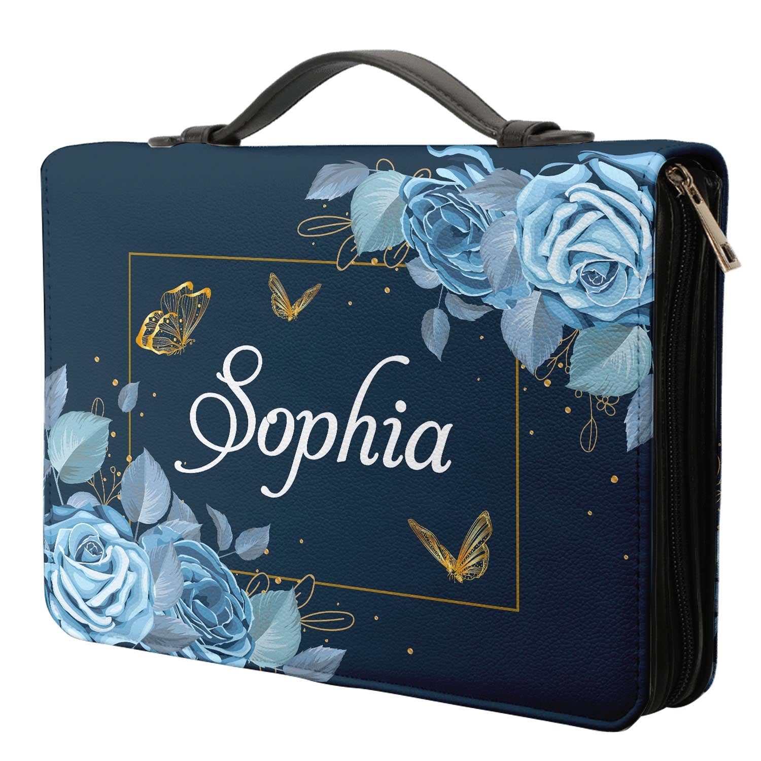 Trust In The Lord Proverbs 3 5 Butterfly Blue Roses Personalized Bible Cover - Christian Bible Covers For Women