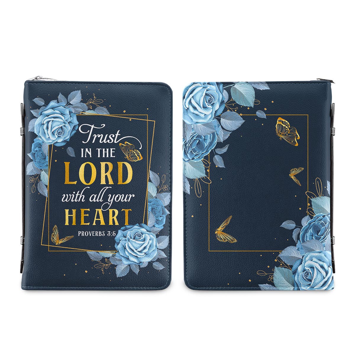 Trust In The Lord Proverbs 3 5 Butterfly Blue Roses Personalized Bible Cover - Christian Bible Covers For Women