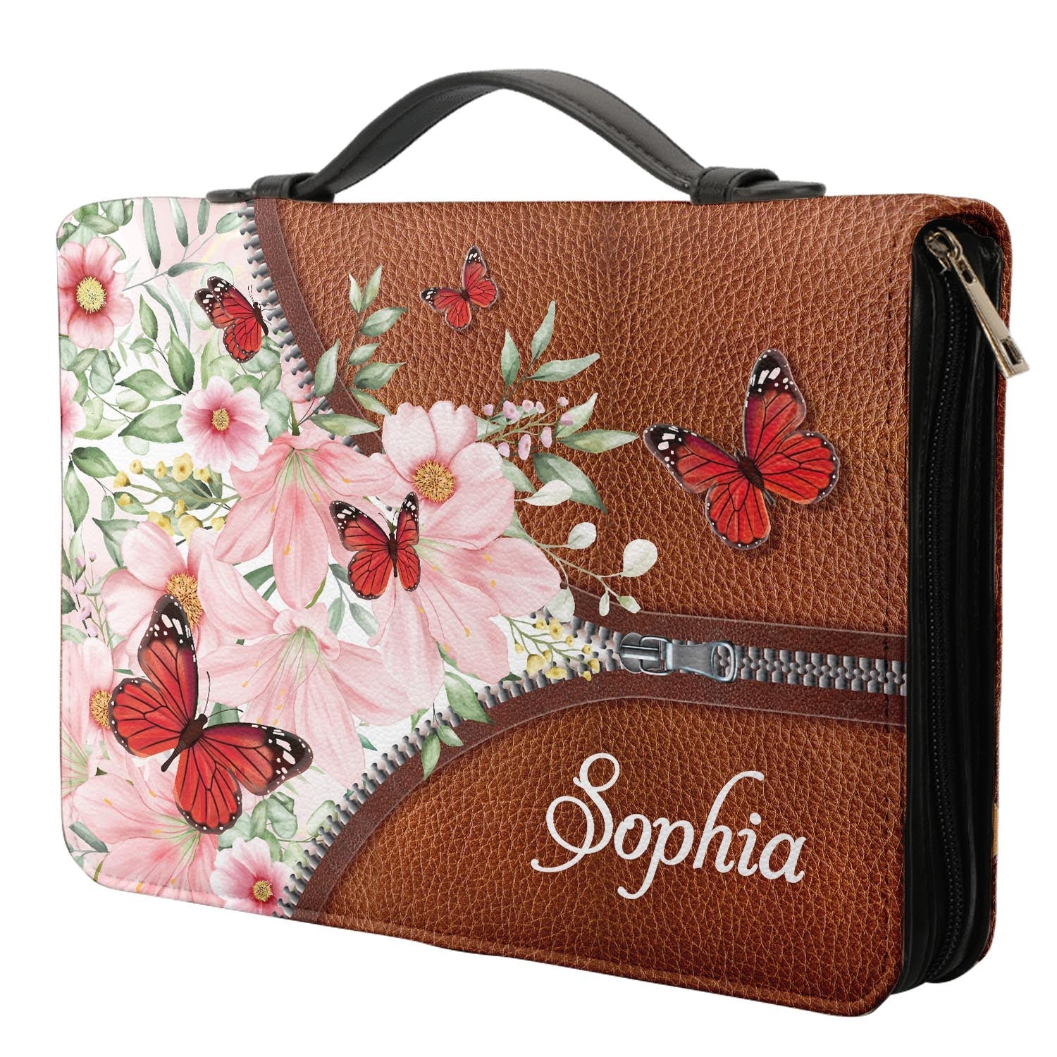 Trust In The Lord Proverbs 3 5 Butterfly Flower Zipper Style Personalized Bible Cover - Christian Bible Covers For Women
