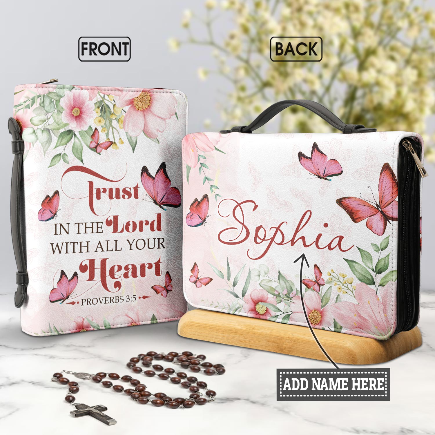 Trust In The Lord Proverbs 3 5 Butterfly Personalized Bible Cover - Christian Bible Covers For Women
