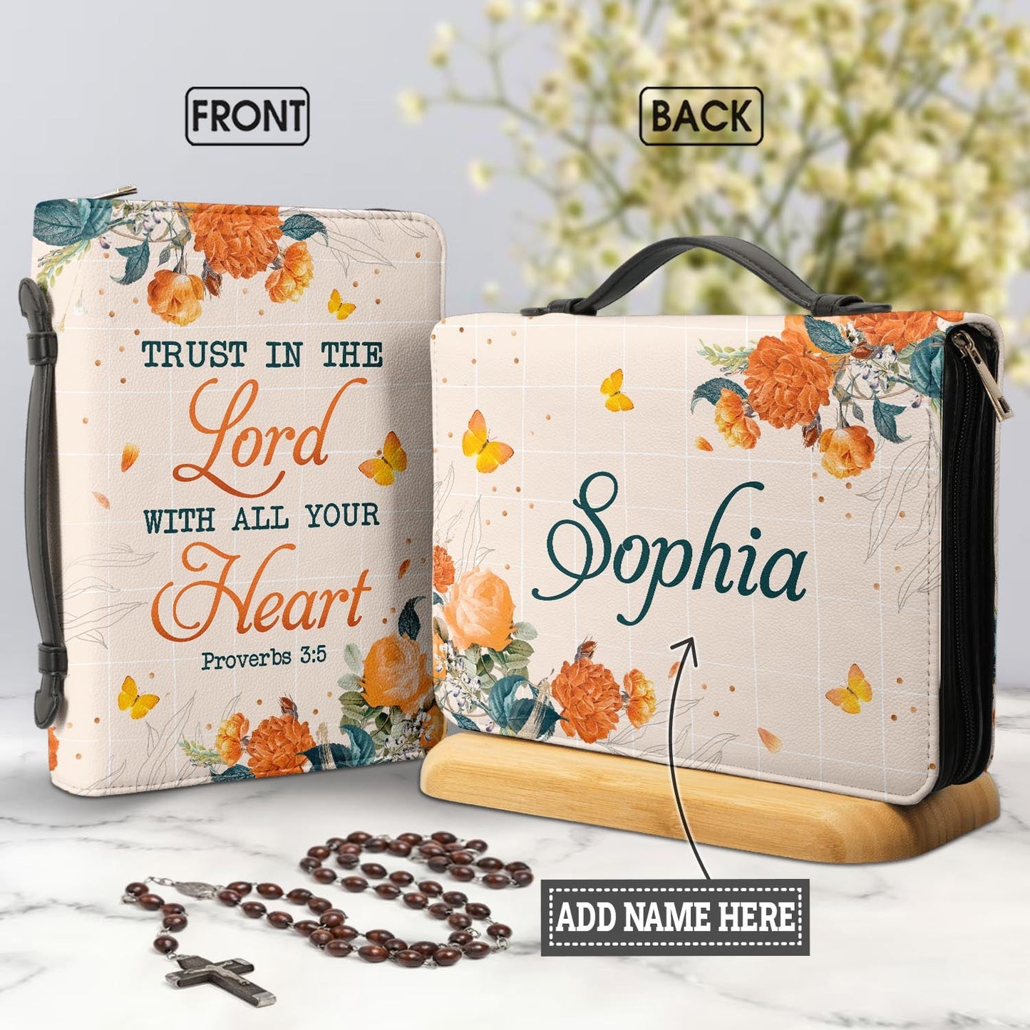 Trust In The Lord Proverbs 3 5 Butterfly Vintage Flower Personalized Bible Cover - Christian Bible Covers For Women