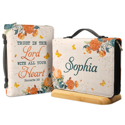 Trust In The Lord Proverbs 3 5 Butterfly Vintage Flower Personalized Bible Cover - Christian Bible Covers For Women