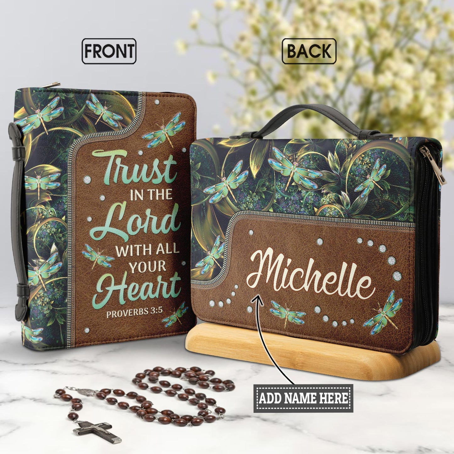 Trust In The Lord Proverbs 3 5 Dragonfly Zipper Style Personalized Bible Cover - Christian Bible Covers For Women