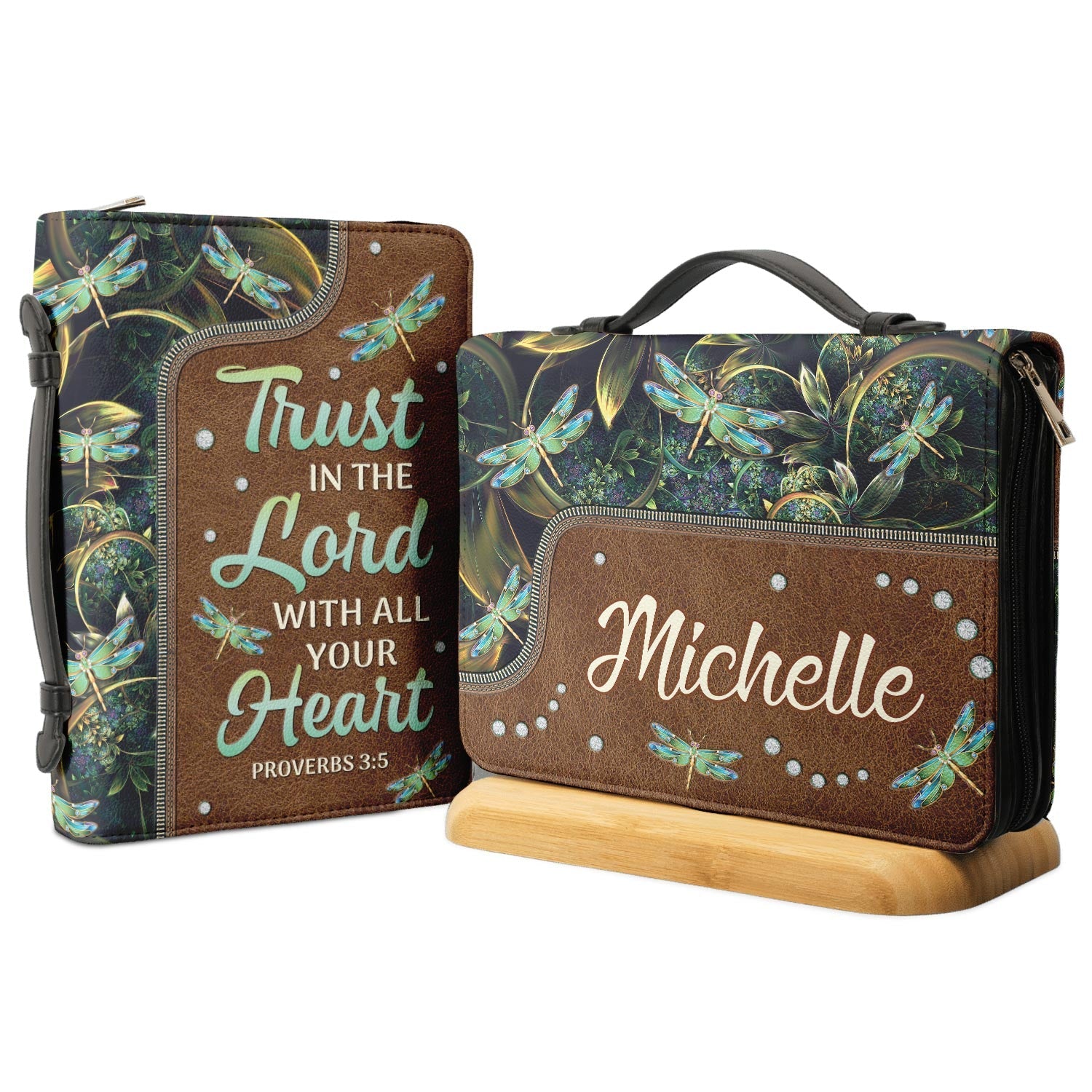 Trust In The Lord Proverbs 3 5 Dragonfly Zipper Style Personalized Bible Cover - Christian Bible Covers For Women