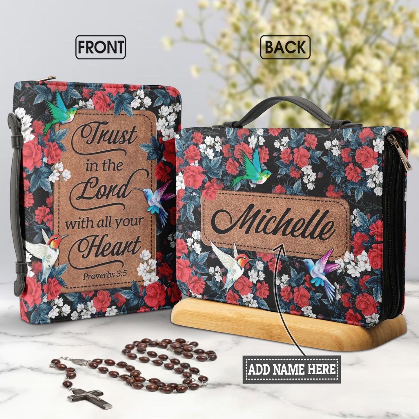 Trust In The Lord Proverbs 3 5 Hummingbird Flower Pattern Personalized Bible Cover - Christian Bible Covers For Women