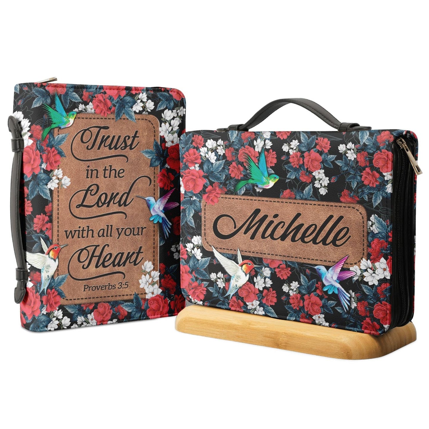 Trust In The Lord Proverbs 3 5 Hummingbird Flower Pattern Personalized Bible Cover - Christian Bible Covers For Women